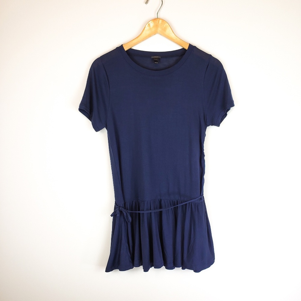 J Crew Gathered Peplum Shaped T Shirt Navy Blue